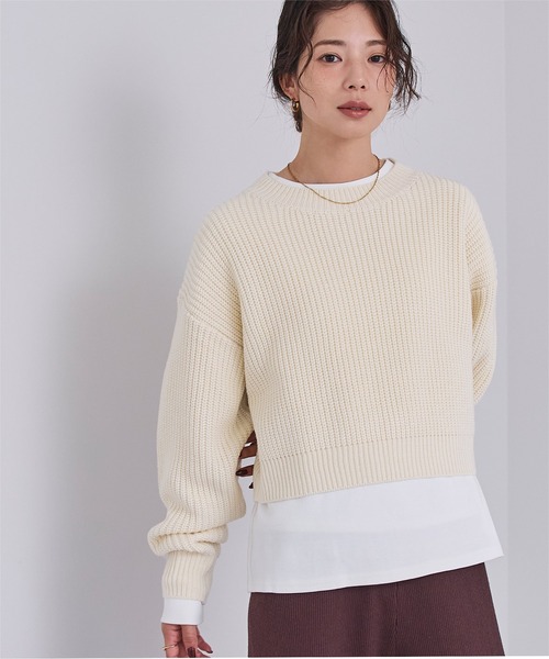 UR'S(ユアーズ)の「クルーネッククロップドニット(ニット/セーター・レディース・アイボリー/ピンク/グレー・S/M/L)」の8枚目の写真