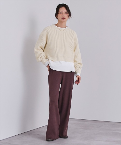 UR'S(ユアーズ)の「クルーネッククロップドニット(ニット/セーター・レディース・アイボリー/ピンク/グレー・S/M/L)」の9枚目の写真