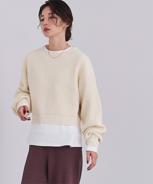 UR'S(ユアーズ)の「クルーネッククロップドニット(ニット/セーター・レディース・アイボリー/ピンク/グレー・S/M/L)」の10枚目の写真