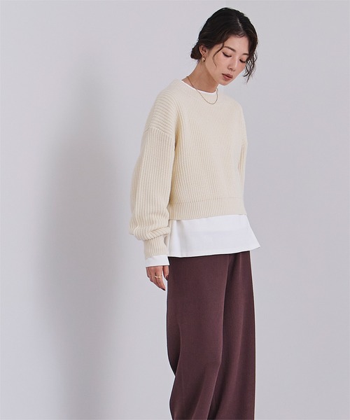 UR'S(ユアーズ)の「クルーネッククロップドニット(ニット/セーター・レディース・アイボリー/ピンク/グレー・S/M/L)」の11枚目の写真