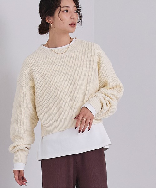 UR'S(ユアーズ)の「クルーネッククロップドニット(ニット/セーター・レディース・アイボリー/ピンク/グレー・S/M/L)」の12枚目の写真