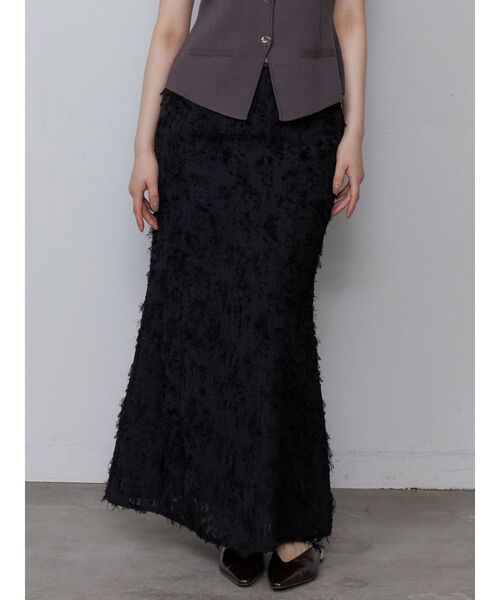 LAGUNAMOON（ラグナムーン）の「カットジャガードナロースカート（スカート・レディース・ブラック/アイボリー・SMALL/MEDIUM）」の2枚目の写真