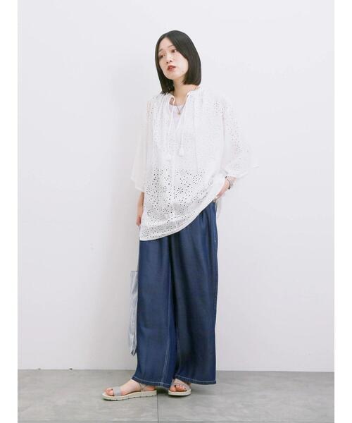 Samansa Mos2 blue（サマンサモスモスブルー）の「【Made in India】タッセル付ギャザーレースブラウス（シャツ/ブラウス・レディース・オフホワイト/パープル/ブラック・F）」の13枚目の写真