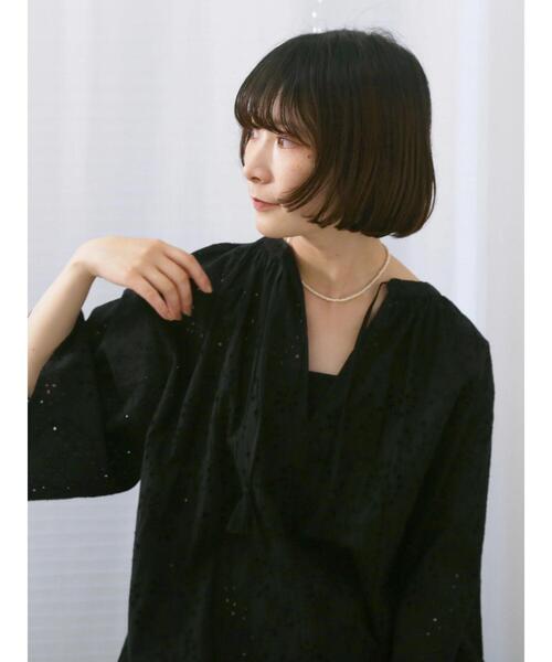 Samansa Mos2 blue（サマンサモスモスブルー）の「【Made in India】タッセル付ギャザーレースブラウス（シャツ/ブラウス・レディース・オフホワイト/パープル/ブラック・F）」の15枚目の写真