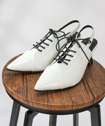 LIBERTYDOLL / ポインテッドトゥ レースアップ ミュールパンプス (1034)