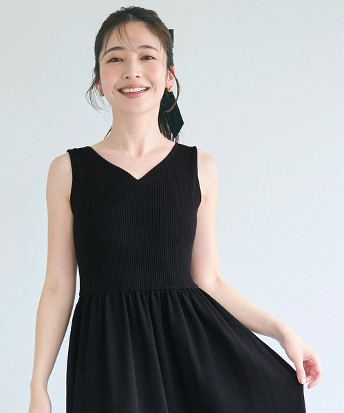 coca（coca）（コカ）の「Vネックニットドレス（ワンピース・レディース・ブラック/ブラウン・L/S/M）」の6枚目の写真