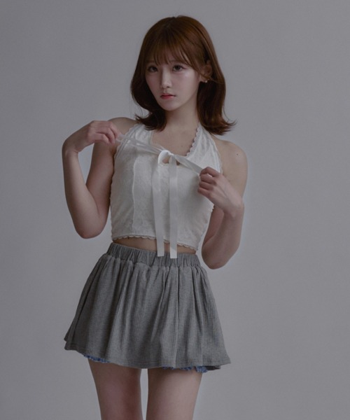Halter Neck Ribbon Lace Top / ホルターネックリボンレーストップス