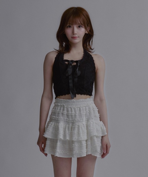 tinkerend(ティンカーエンド)の「Halter Neck Ribbon Lace Top / ホルターネックリボンレーストップス(シャツ/ブラウス・レディース・ホワイト/ブラック・FREE)」の10枚目の写真