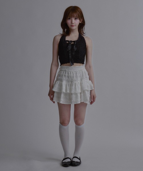 tinkerend(ティンカーエンド)の「Halter Neck Ribbon Lace Top / ホルターネックリボンレーストップス(シャツ/ブラウス・レディース・ホワイト/ブラック・FREE)」の13枚目の写真