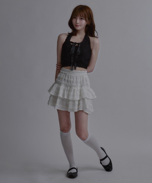 tinkerend(ティンカーエンド)の「Halter Neck Ribbon Lace Top / ホルターネックリボンレーストップス(シャツ/ブラウス・レディース・ホワイト/ブラック・FREE)」の14枚目の写真