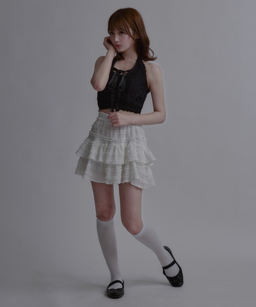 tinkerend(ティンカーエンド)の「Halter Neck Ribbon Lace Top / ホルターネックリボンレーストップス(シャツ/ブラウス・レディース・ホワイト/ブラック・FREE)」の15枚目の写真