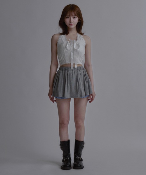 tinkerend(ティンカーエンド)の「Halter Neck Ribbon Lace Top / ホルターネックリボンレーストップス(シャツ/ブラウス・レディース・ホワイト/ブラック・FREE)」の6枚目の写真