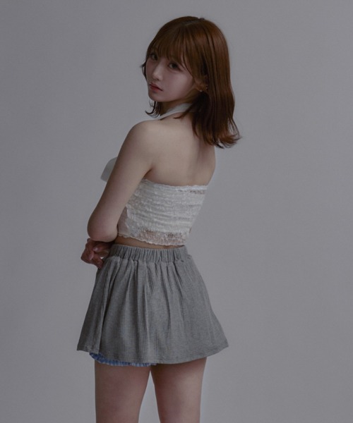 tinkerend(ティンカーエンド)の「Halter Neck Ribbon Lace Top / ホルターネックリボンレーストップス(シャツ/ブラウス・レディース・ホワイト/ブラック・FREE)」の5枚目の写真