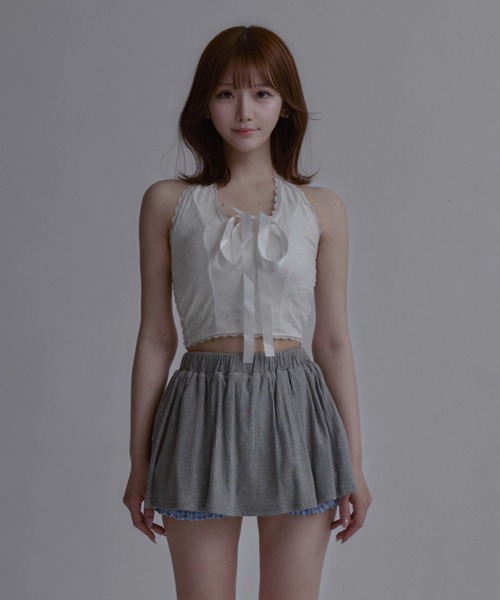 tinkerend(ティンカーエンド)の「Halter Neck Ribbon Lace Top / ホルターネックリボンレーストップス(シャツ/ブラウス・レディース・ホワイト/ブラック・FREE)」の3枚目の写真