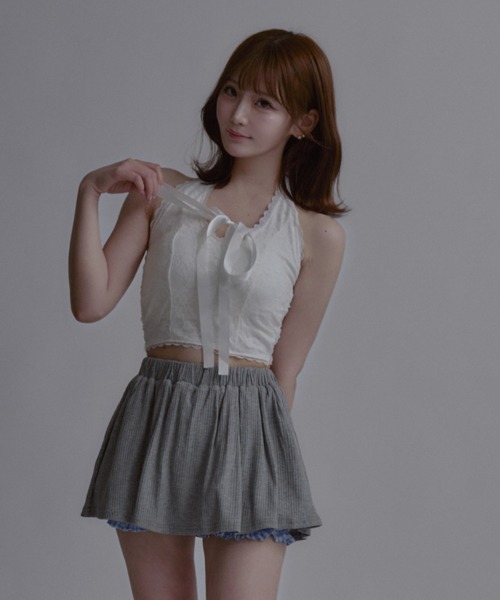 tinkerend(ティンカーエンド)の「Halter Neck Ribbon Lace Top / ホルターネックリボンレーストップス(シャツ/ブラウス・レディース・ホワイト/ブラック・FREE)」の4枚目の写真
