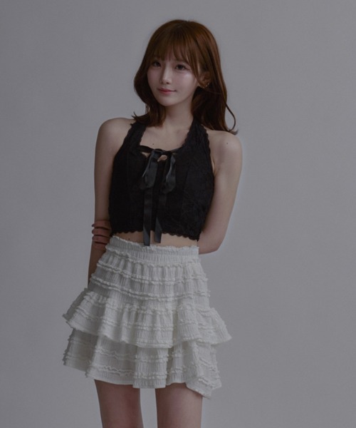 tinkerend(ティンカーエンド)の「Halter Neck Ribbon Lace Top / ホルターネックリボンレーストップス(シャツ/ブラウス・レディース・ホワイト/ブラック・FREE)」の11枚目の写真