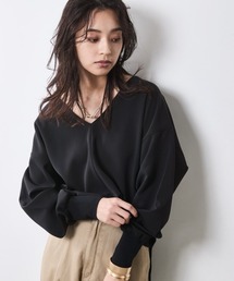Vネック袖リブブラウス<大きいサイズ有>シックスタイル