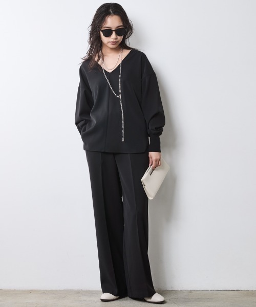 CHIC STYLE(シックスタイル)の「Vネック袖リブブラウス<大きいサイズ有>シックスタイル(シャツ/ブラウス・レディース・ブラック/ブラウン・5L/4L/3L/LL/L/M)」の3枚目の写真