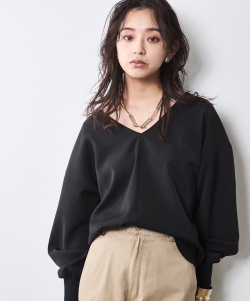 CHIC STYLE(シックスタイル)の「Vネック袖リブブラウス<大きいサイズ有>シックスタイル(シャツ/ブラウス・レディース・ブラック/ブラウン・5L/4L/3L/LL/L/M)」の20枚目の写真