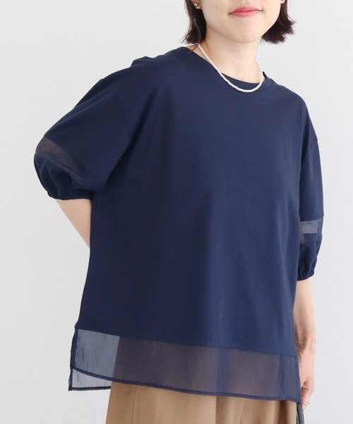 Green　Parks（グリーンパークス）の「シアードッキングプルオーバー2（Tシャツ/カットソー・レディース・ネイビー/オレンジ/ブラック/オフホワイト・FREE）」の3枚目の写真