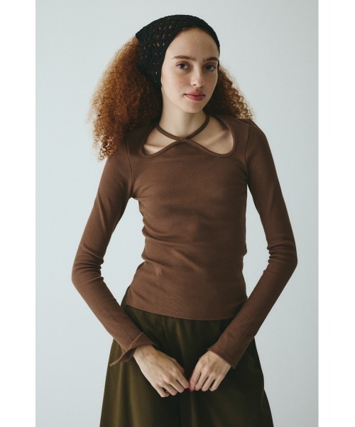 HeRIN.CYE(ヘリンドットサイ)の「Wave neck tops ウェーブネックトップス(Tシャツ/カットソー・レディース・ブラウン/ブラック/ホワイト・FREE)」の3枚目の写真