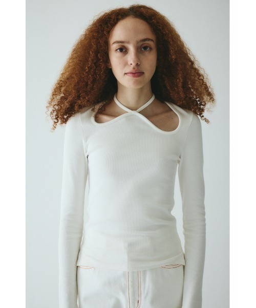 HeRIN.CYE(ヘリンドットサイ)の「Wave neck tops ウェーブネックトップス(Tシャツ/カットソー・レディース・ブラウン/ブラック/ホワイト・FREE)」の1枚目の写真