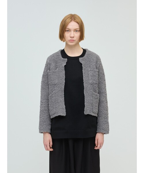 mizuiroind（ミズイロインド）の「mizuiro ind ポケット付きヘアリークルーネックカーディガン（カーディガン/ボレロ・レディース・アイボリー/ライトグレー/ブラック・FREE）」の3枚目の写真