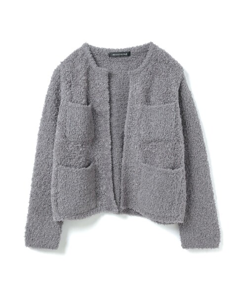 mizuiroind（ミズイロインド）の「mizuiro ind ポケット付きヘアリークルーネックカーディガン（カーディガン/ボレロ・レディース・アイボリー/ライトグレー/ブラック・FREE）」の4枚目の写真