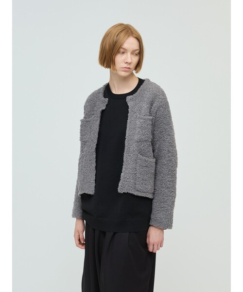 mizuiroind（ミズイロインド）の「mizuiro ind ポケット付きヘアリークルーネックカーディガン（カーディガン/ボレロ・レディース・アイボリー/ライトグレー/ブラック・FREE）」の8枚目の写真