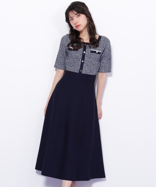 ◇ミックスツイード切替ニットワンピース（ワンピース）｜JILL by JILL
