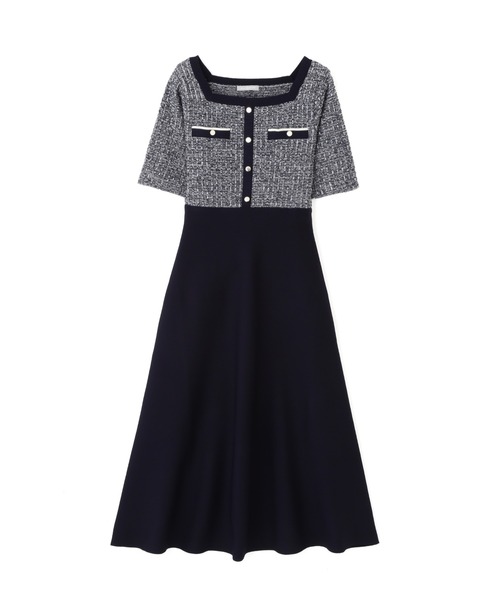 JILL by JILL STUART(ジルバイジルスチュアート)の「◇ミックスツイード切替ニットワンピース(ワンピース・レディース・ブラック/ピンク/ネイビー・FREE)」の5枚目の写真