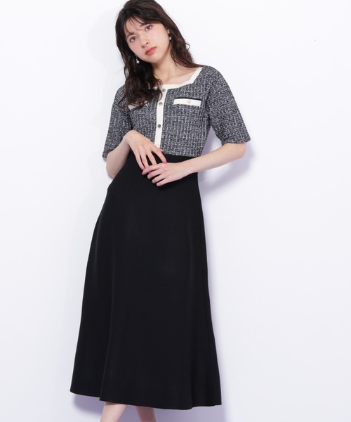 ◇ミックスツイード切替ニットワンピース（ワンピース）｜JILL by JILL