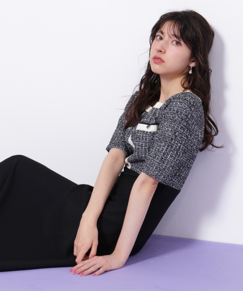 JILL by JILL STUART(ジルバイジルスチュアート)の「◇ミックスツイード切替ニットワンピース(ワンピース・レディース・ブラック/ピンク/ネイビー・FREE)」の13枚目の写真