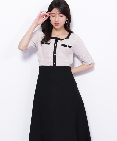 トゥービーシック　ミックスツイードニットワンピース TO BE CHIC トゥービーシック ミックスツイードワンピース 38
