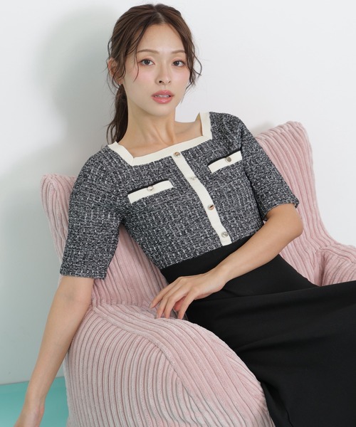 トゥービーシック　ミックスツイードニットワンピース JILL by STUART ワンピース ミックスツイード切替ニット