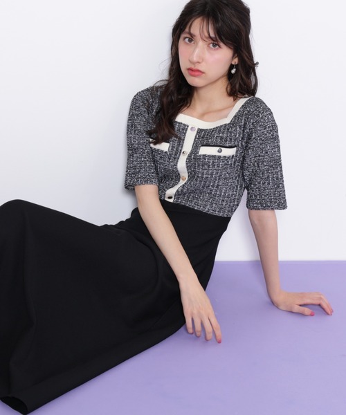 ◇ミックスツイード切替ニットワンピース（ワンピース）｜JILL by JILL