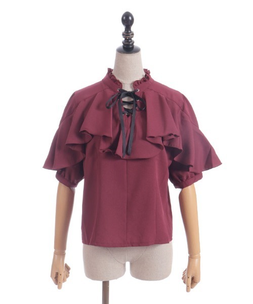 axes femme POETIQUE（アクシーズファムポエティック）の「レースアップラッフルブラウス（シャツ/ブラウス・レディース・ブラック/ワイン/ホワイト・MEDIUM）」の18枚目の写真