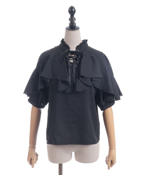 axes femme POETIQUE（アクシーズファムポエティック）の「レースアップラッフルブラウス（シャツ/ブラウス・レディース・ブラック/ワイン/ホワイト・MEDIUM）」の5枚目の写真