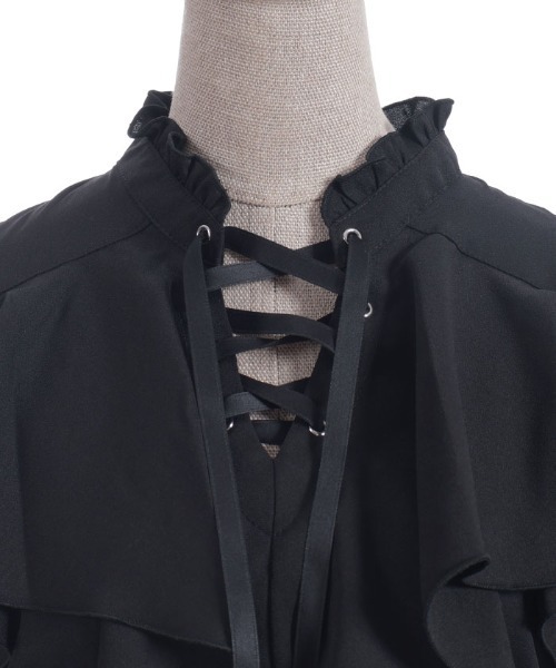 axes femme POETIQUE（アクシーズファムポエティック）の「レースアップラッフルブラウス（シャツ/ブラウス・レディース・ブラック/ワイン/ホワイト・MEDIUM）」の10枚目の写真