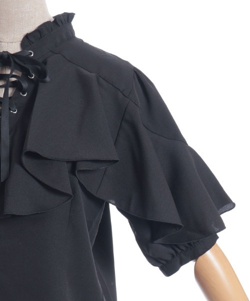 axes femme POETIQUE（アクシーズファムポエティック）の「レースアップラッフルブラウス（シャツ/ブラウス・レディース・ブラック/ワイン/ホワイト・MEDIUM）」の12枚目の写真