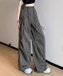 Drawstring Design Wide Pants/ドローコードギャザーデザインデザインワイドパンツ
