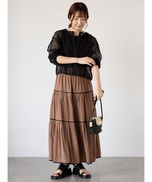 Te chichi TERRASSE(テチチテラス)の「メッシュノーカラーブルゾン(ブルゾン・レディース・オフホワイト/ブラック/キナリ・F)」の13枚目の写真