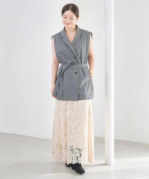 25SS IENA イエナ フラワーフレアスカート チュール グレー 36 お花 フラワーフレアスカート（ロング・マキシ丈スカート）｜IENA