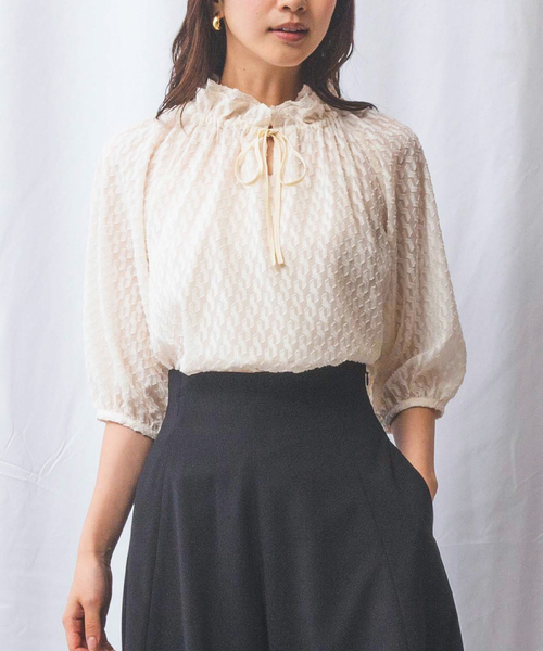 ナラカミーチェ（NARACAMICIE）/【NARACAMICIE】カットジャガードドロストネック七分袖ブラウス セール】【NARACAMICIE】カットジャガードドロストネック七分袖