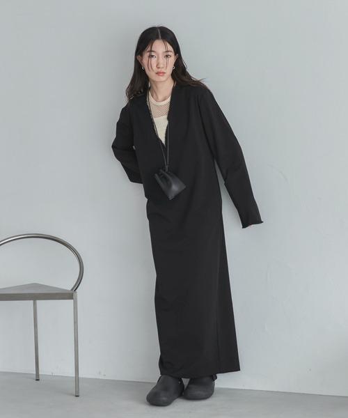 マル Mal. ボンディング ロング ワンピース 黒 ブラック Vネック 人気 マーサ MARTHA ショートスリーブVネックフレアロングワンピース