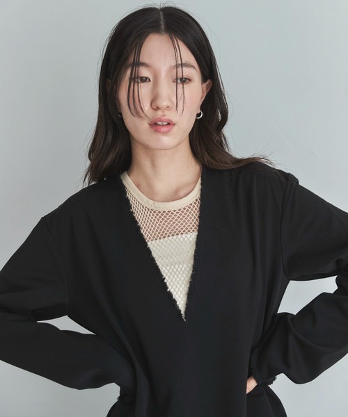 feepur(フェピュール)の「【TALLサイズあり】ディープVネックペンシルロングワンピース(ワンピース・レディース・ブラック/グレー/ネイビー×ホワイト・SMALL/TALL/MEDIUM)」の18枚目の写真