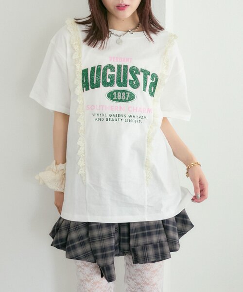 w closet(ダブルクローゼット)の「ロゴレースリメイクTシャツ(Tシャツ/カットソー・レディース・イエロー/ブラック/オフホワイト・FREE)」の2枚目の写真