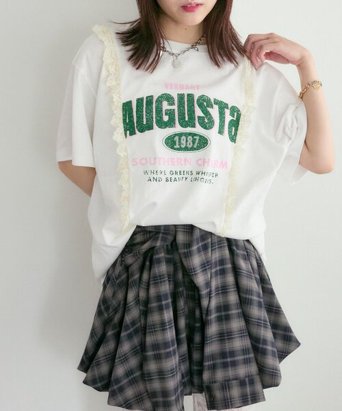 w closet(ダブルクローゼット)の「ロゴレースリメイクTシャツ(Tシャツ/カットソー・レディース・イエロー/ブラック/オフホワイト・FREE)」の4枚目の写真