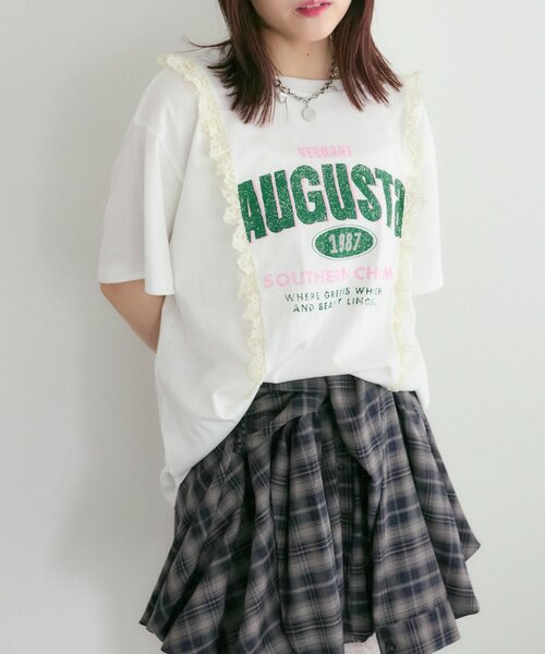 w closet(ダブルクローゼット)の「ロゴレースリメイクTシャツ(Tシャツ/カットソー・レディース・イエロー/ブラック/オフホワイト・FREE)」の5枚目の写真