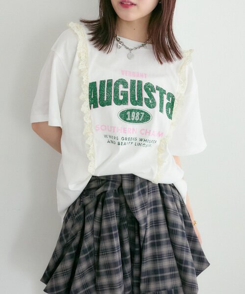 w closet(ダブルクローゼット)の「ロゴレースリメイクTシャツ(Tシャツ/カットソー・レディース・イエロー/ブラック/オフホワイト・FREE)」の12枚目の写真